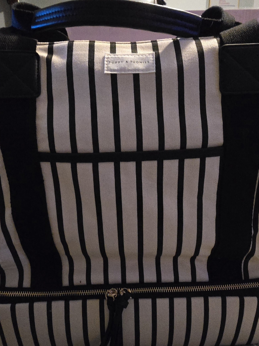 Poppy & Peonies Black and White Striped Voyager Tote Bag- The Edit Launch BNWT